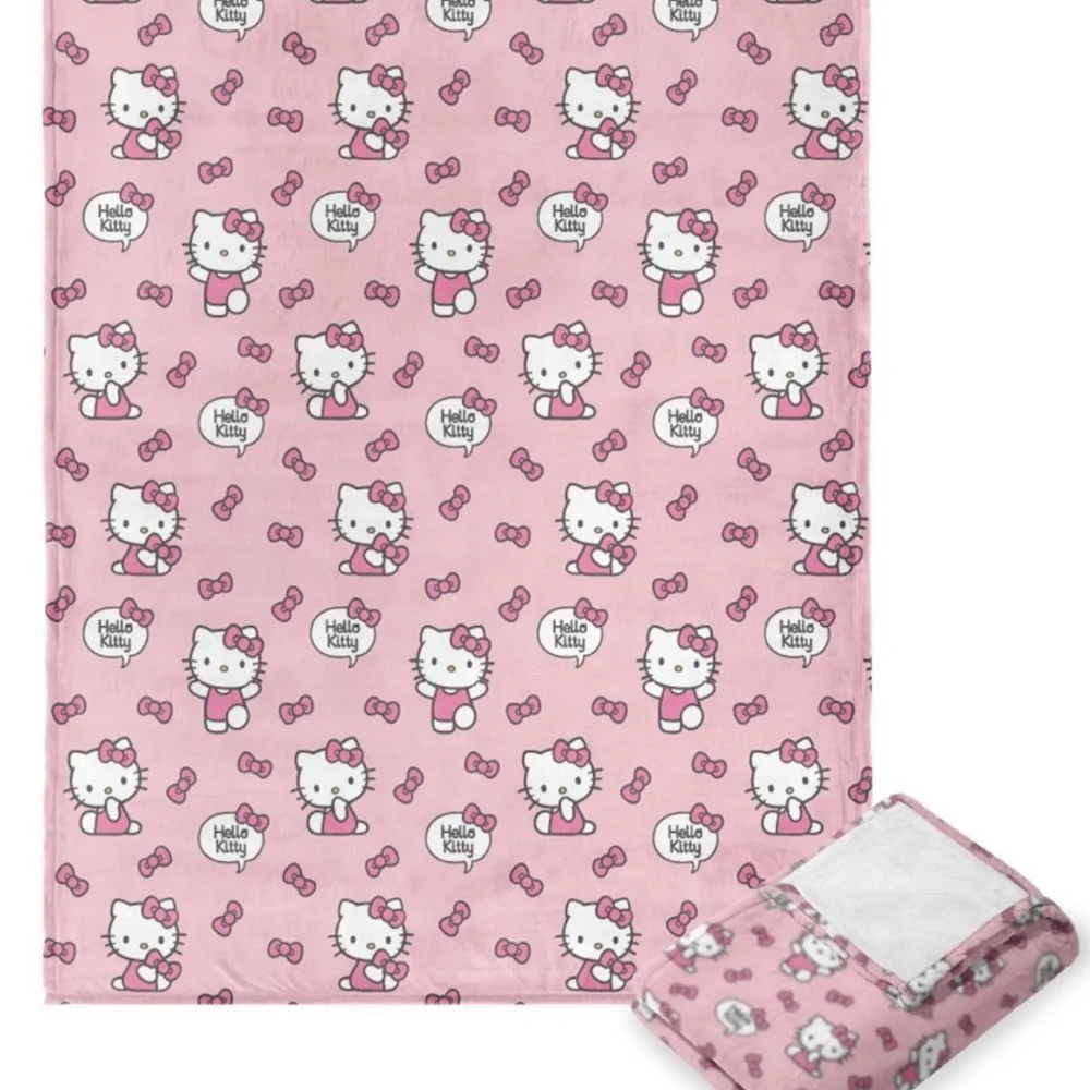 2x Hello Kitty Face More Bows Please Plush Silk Touch Throw Blanket 46
